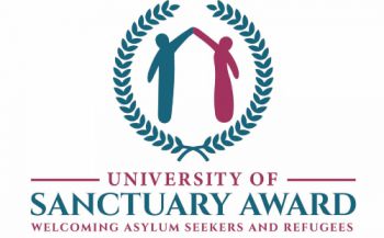 University of Sanctuary Logo of two people making an arch