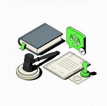 illustration of gavel book, papers and scale