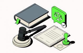 illustration of gavel book, papers and scale