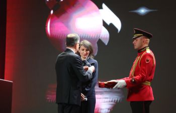 Prof Telhaj receiving the award