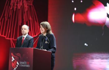 Professor Shqiponja Telhaj giving a speech