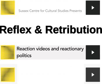 Poster image. Yellow and black social media play button design. Contains information on event