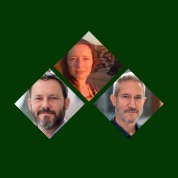 A set of diamond-shaped photo tiles arranged in a horizontal cluster on a dark green background.