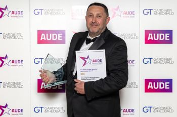 Fire Safety Manager Graham Gray collecting the award on behalf of the University.