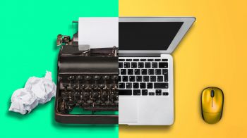 Old typewriter and new laptop side by side