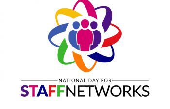 Logo with multi coloured loops around three figures and the text “National Day for Staff Networks”.