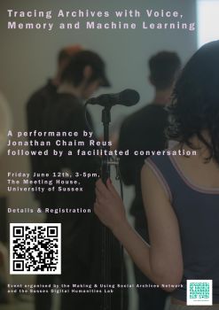 Faded image of people and a microphone