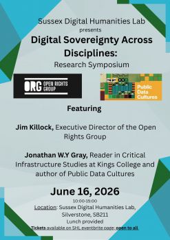 blue poster with description of the symposium