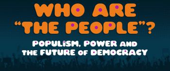 Who are the people event banner with blue and orange elements
