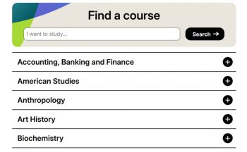 A screenshot of the Sussex undergraduate courses page