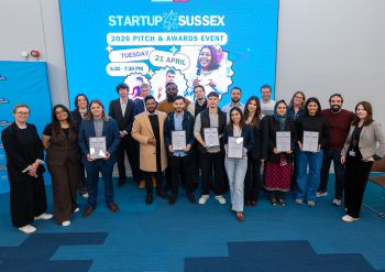 The Startup Sussex winners, runners-up and shortlisted applicants pose for a group photo with the Entrepreneurship team