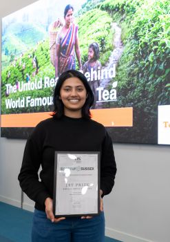 Jessica Mahendran (AI and Adaptive Systems MSc), who won first place in the Social Impact category