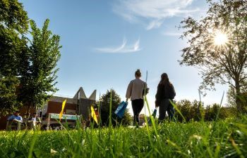 People walking on campus