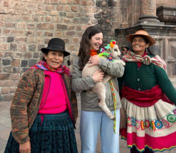 Sussex student Bruna with one the animals she helped to care for during her time in Peru