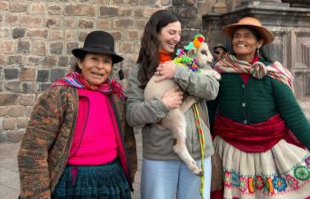 Sussex student Bruna with one the animals she helped to care for during her time in Peru