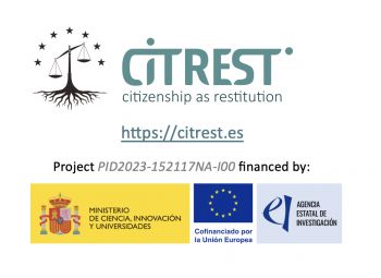 Citrest logo: imbalanced scales with roots like a tree and surrounded by stars. Project funding details in text overlay