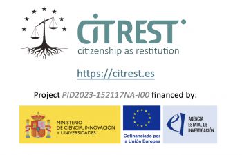 Citrest logo: imbalanced scales with roots like a tree and surrounded by stars. Project funding details in text overlay