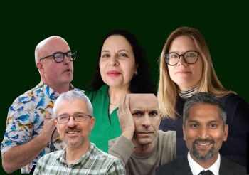 poster with headshots of event speakers