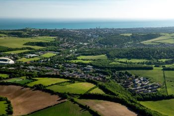 An aerial view of the University of Sussex campus