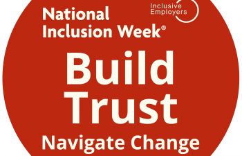 National Inclusion Week logo. A red circle with white text reading ‘National Inclusion Week®’, ‘Build Trust’, and ‘Navigate Change’, alongside the Inclusive Employers logo