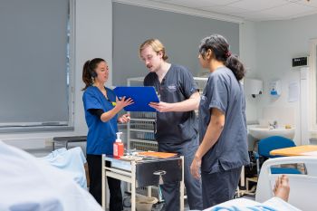 Two medical students learning clinical skills at BSMS
