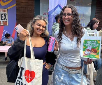 Students enjoying the free food giveaway in Welcome Week