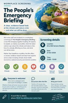 Poster Advertising the Peoples Emergncy Briefing Screening at Sussex University