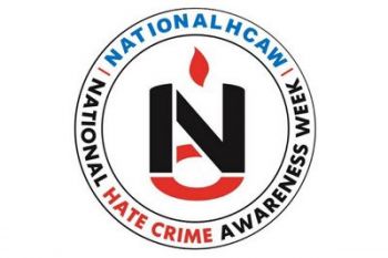Round logo with black and red letters NHC in the centre and the words National Hate Crime Awareness Week around the outside