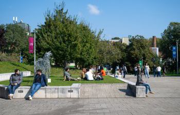 Scene with people on campus