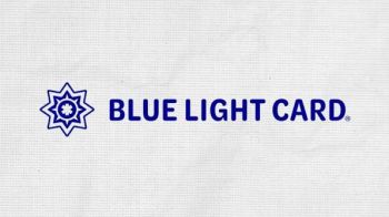 White background 'Blue Light Card' written in capitals and navy blue with star insignia in blue to the left