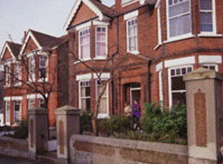 A University house on Florence Road from the front, a large two storey house with bay windows.