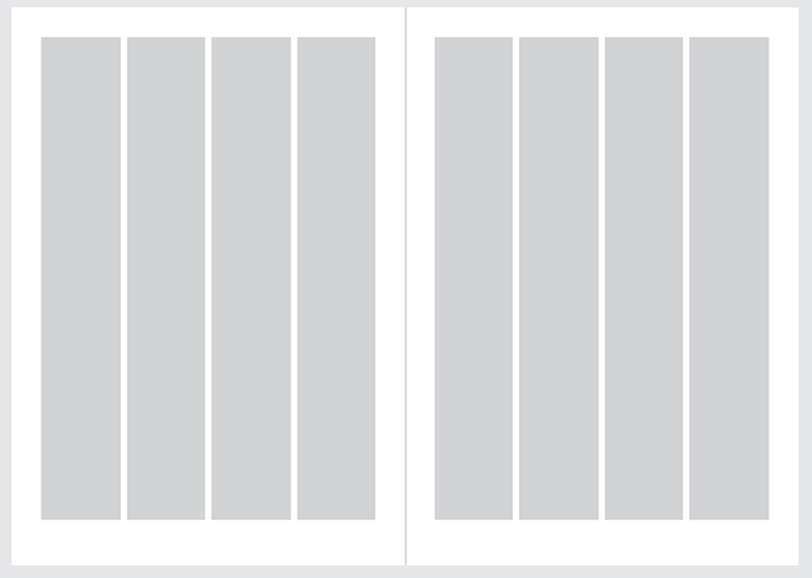 Diagram showing a single-page spread set up with a 4 column grid