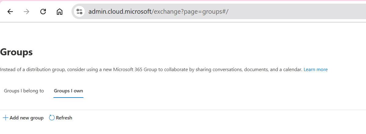 screenshot of distribution groups list