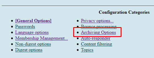 Mailman Archive Options menu