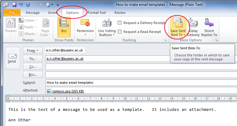 Outlook2010: save sent item