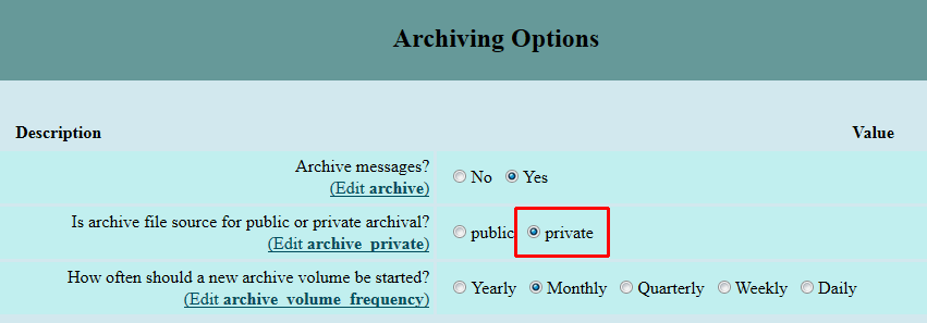 Mailman Archive Options (private)
