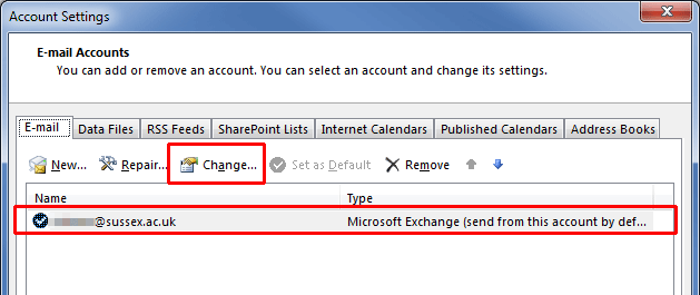 Outlook Account Settings Change