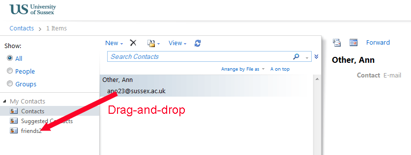 OWA drag contact to folder