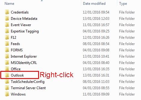 Right-click Outlook folder