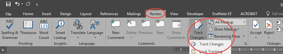 Word 2016 Track Changes