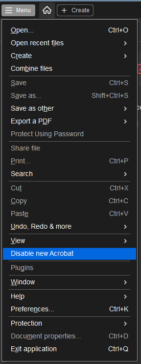 Acrobat Menu