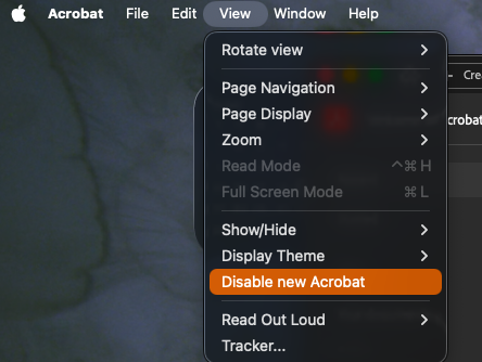 Acrobat Menu - macOS