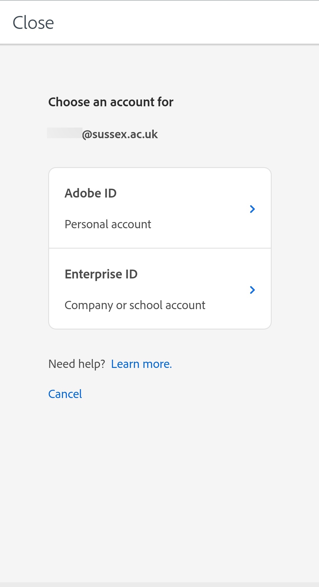 Image Showing Adobe Spark Account Choice Screen
