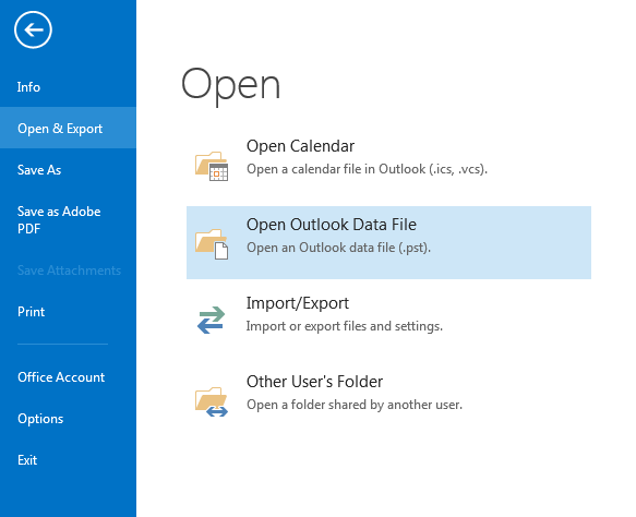 Open Outlook Data File