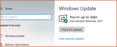 Windows Update page screenshot