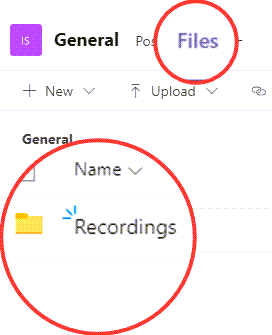 Files tab and Recordings folder
