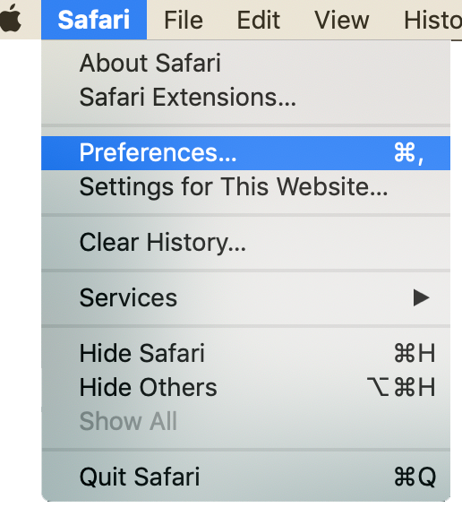 The Safari menu