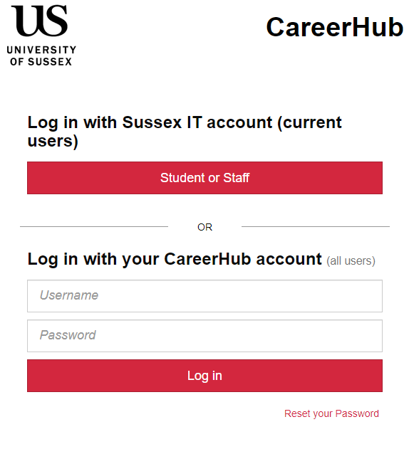 login page to careerhub