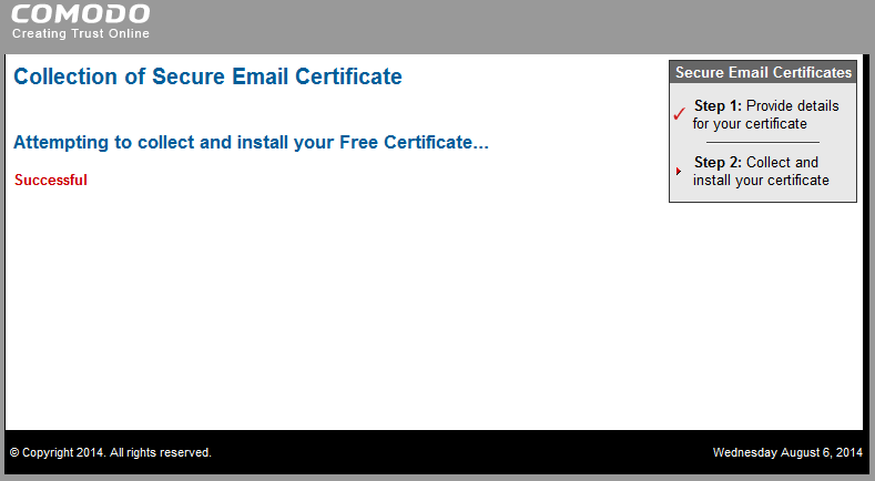 Comodo certificate collection success