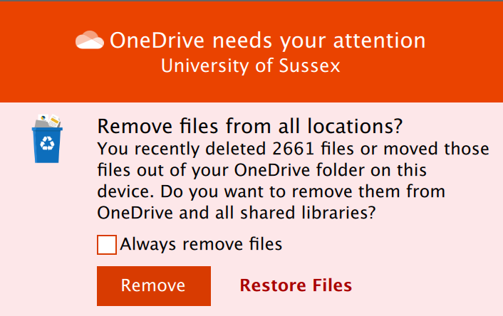 OneDrive remove files prompt